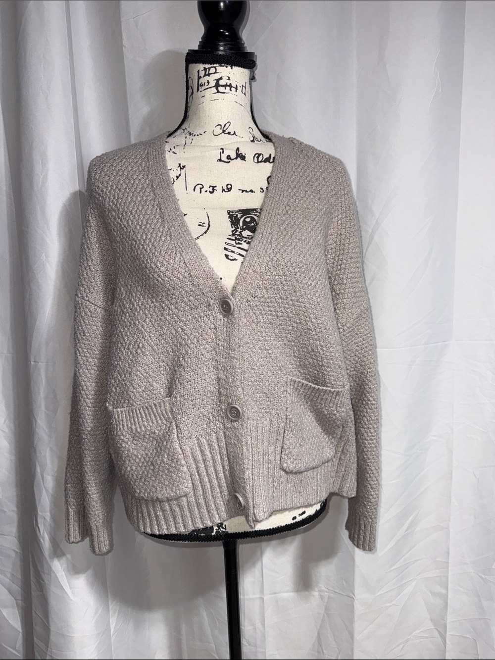 LC Lauren Conrad Taupe Textured V-Neck Button Cardigan